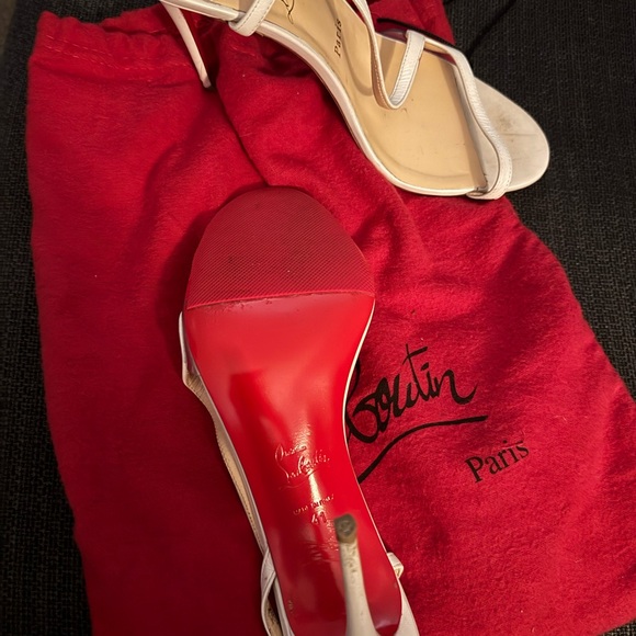 Christian Louboutin White Leather Strappy Stiletto Sandals with Red Sole - Picture 7 of 10